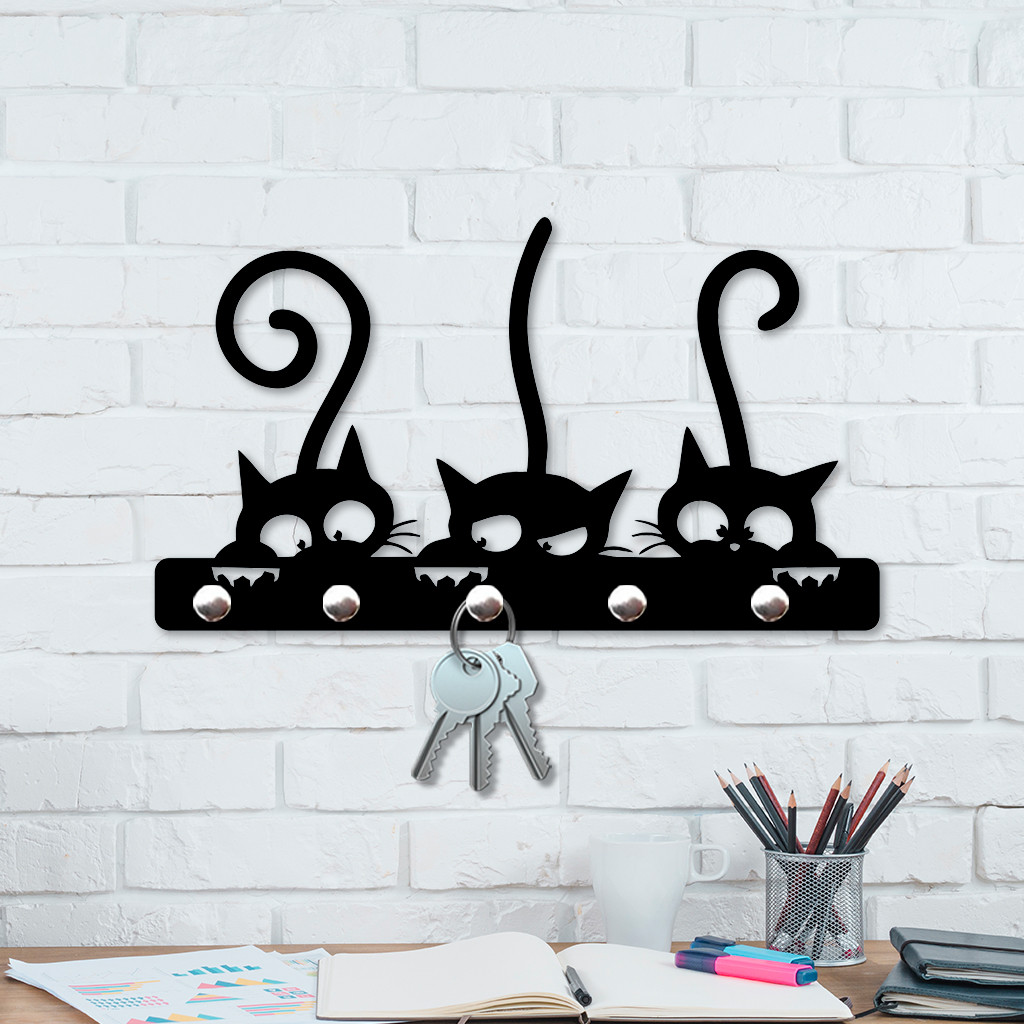 Porta Chaves Organizador Decorativo em MDF Preto 3mm com Autocolante