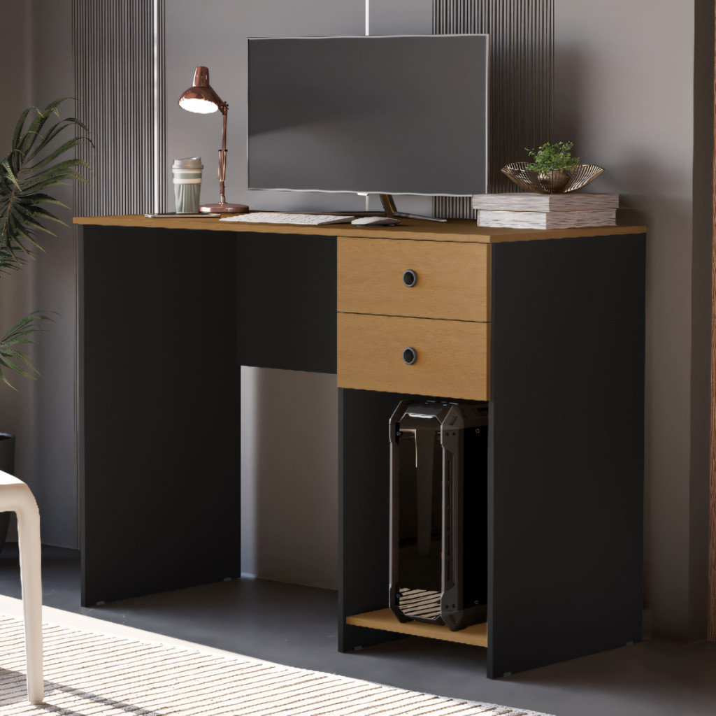 Escrivaninha Gamer Para Computador Home Office Com 2 Gavetas e Suporte Para CPU Compacto M...