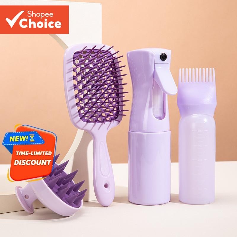 Conjunto De Cuidados Capilares De 4 Peças : Pente De Shampoo + Frasco De Spray De Alta Pre...