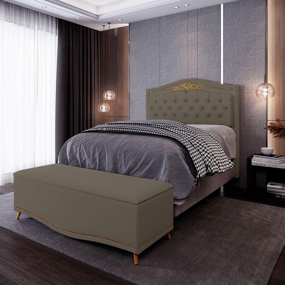 Cabeceira Cama Box Casal Queen 160cm Com Calçadeira Baú Imperial J02 Sintético Areia - Mpozenato