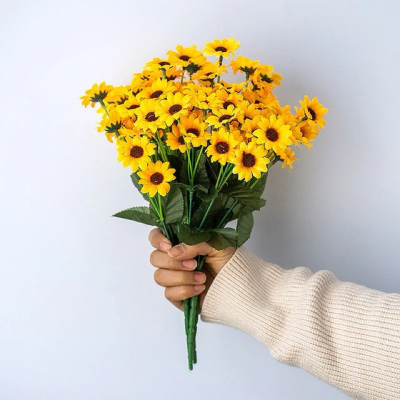 Buquê de Girassol artificial com 21 flores para decoração de casamento, festas, ambientes de casa Enfeite