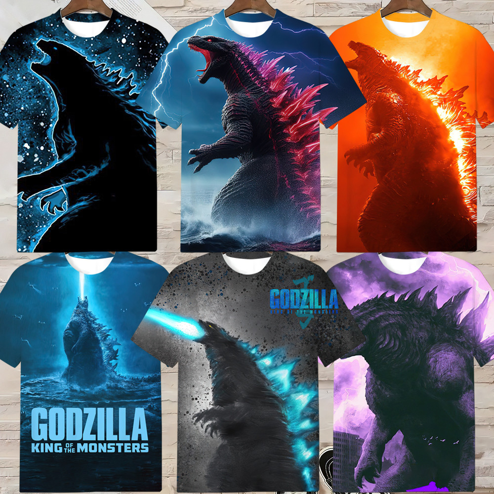 Camiseta De Manga Curta Masculina Estampada Godzilla Para Roupa De Festa casual Diária De Verão , Presente Menino De Jog