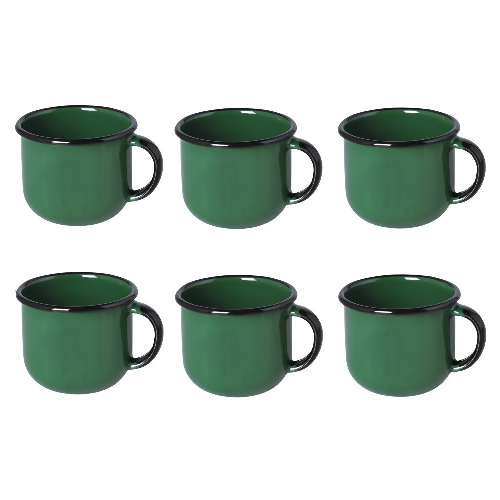 Jogo de Xícara de Chá 06 Peças Esmaltada Verde 240 ml Ewel