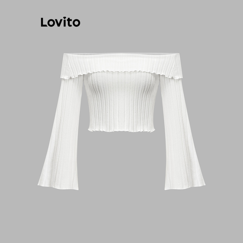 (Trendy) Lovito Camiseta Elegante Lisa De Ombro Frio Para Mulheres L90AD046 (Multicolorido) - Women Clothes