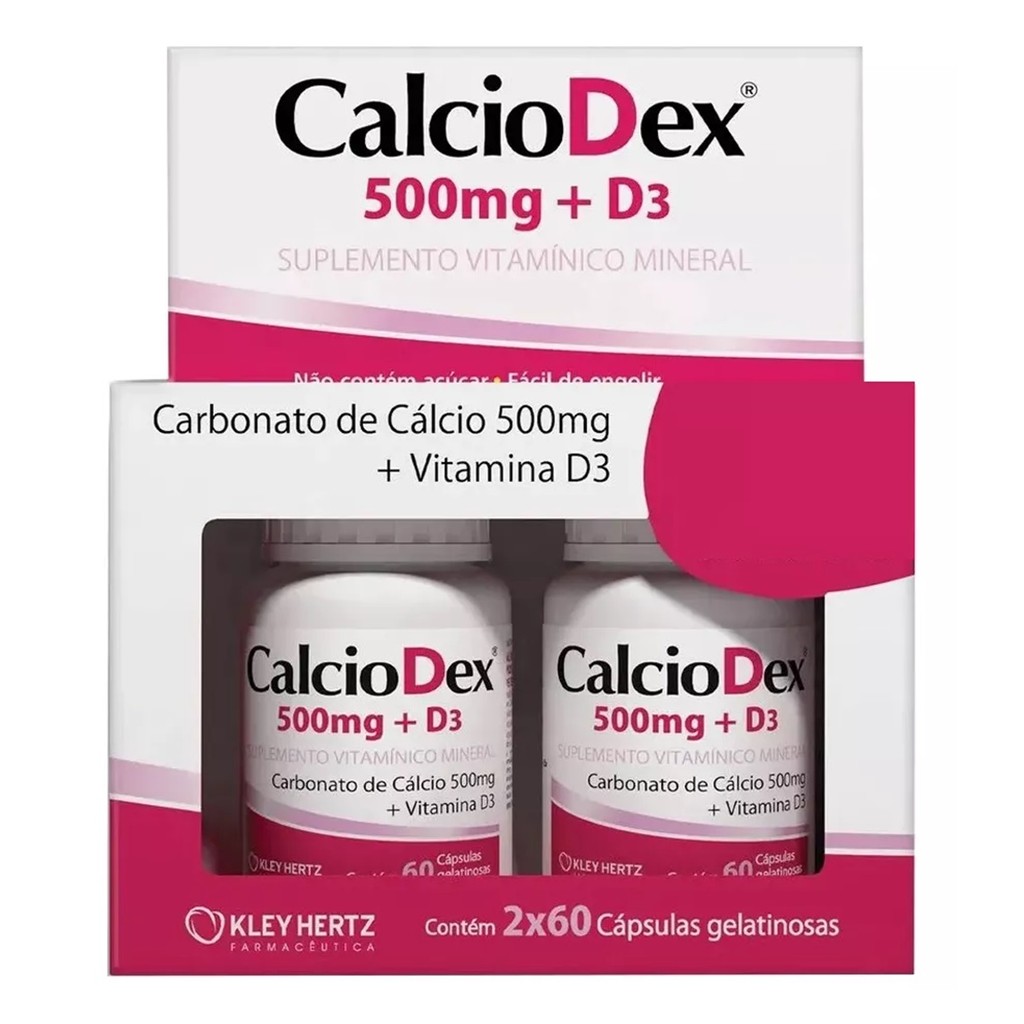 Kit Calciodex 500mg + D3 Com 120 Cápsulas - Kley Hertz em Oferta na Shopee