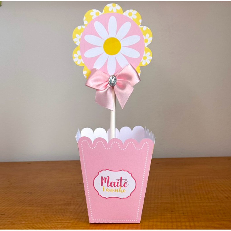Centro de Mesa MARGARIDAS (PEGUE E MONTE) /Cachepot Cachepô Personalizado/ Festa Aniversário Lembrancinha Mimo