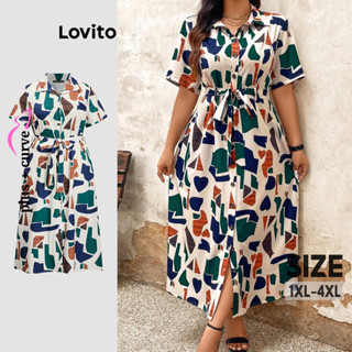 (Trendy) Lovito Vestido Curva Plus Size Elegante Com Padrão Geométrico Para Mulheres LBL18320 em Oferta na Shopee