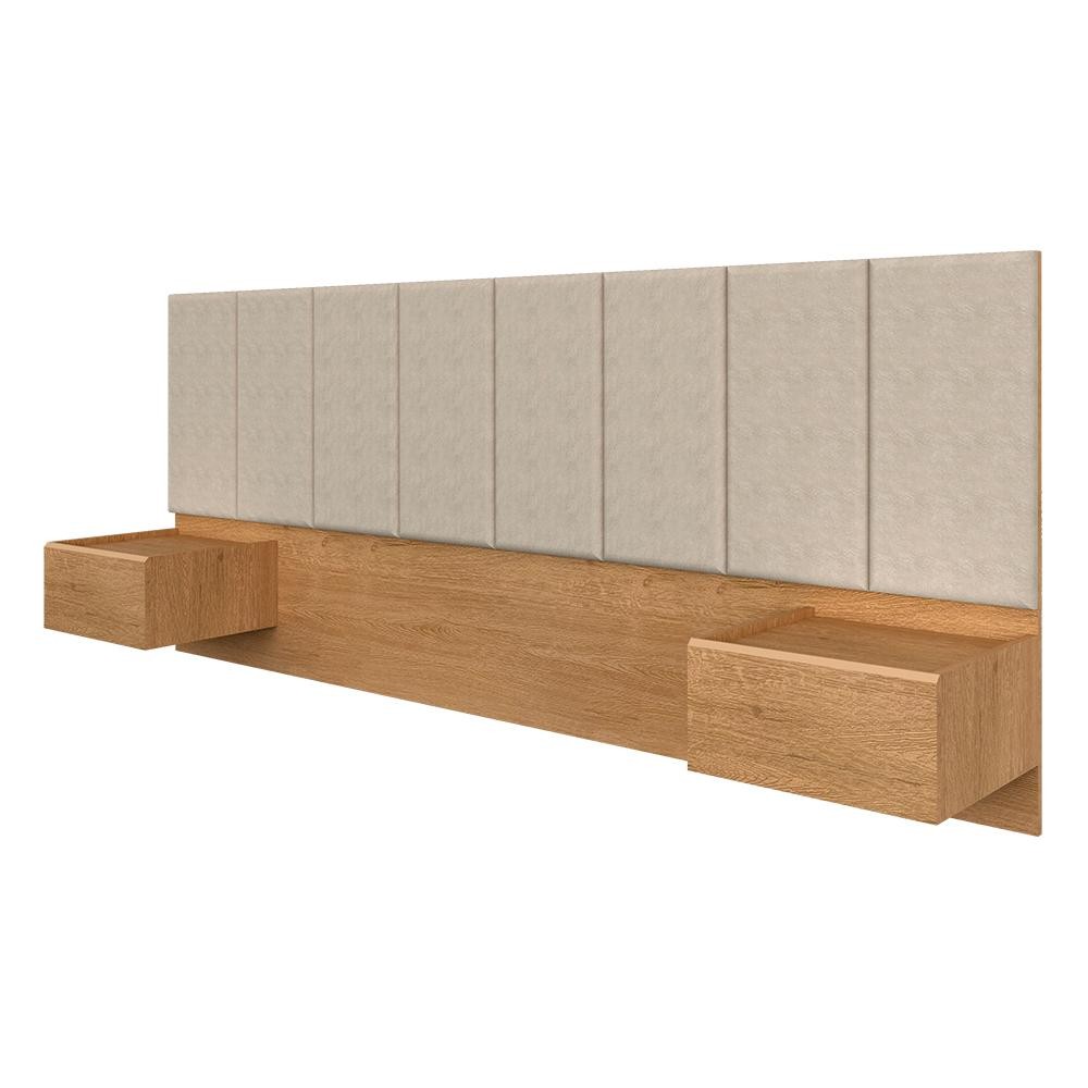Cabeceira Estofada Suspensa de Cama Casal Bulgária Carvalho/bege - Ma em Oferta na Shopee