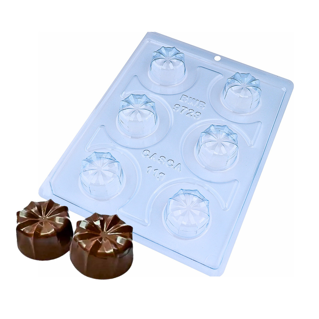 Forma p/ Chocolate Cod. 9729 Trufa Detalhada Lótus Tradicional 3 partes c/ Silicone Bwb em Oferta na Shopee