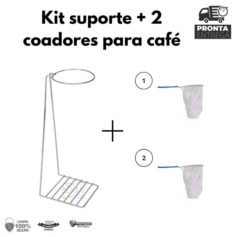 Suporte / Coador Kit com Coador para Café Filtro de Pano - Malha Dupla 100% Algodão