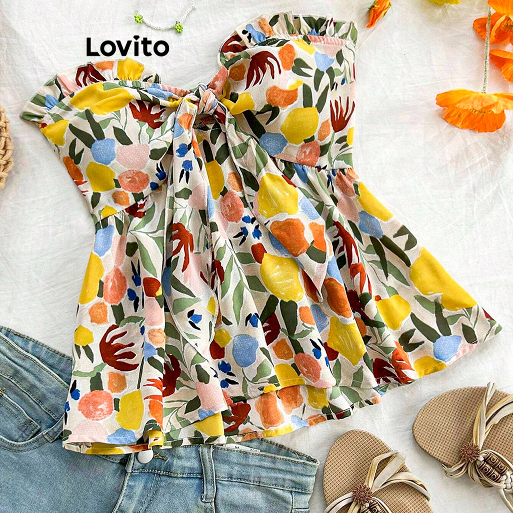 Lovito Regata Boho Com Acabamento Em Alface Floral Para Mulheres L99ED689 em Oferta na Shopee
