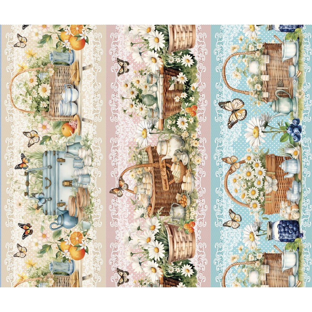 Tricoline Digital Barrado Cesta de Flores e Torta - 89769 - 55cm x 1,50mt