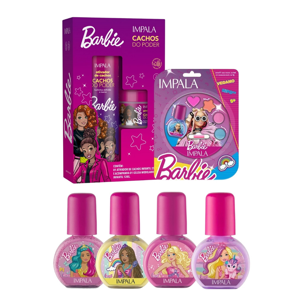 Kit Esmalte Azul Make Impala Ativador de Cachos Kids Barbie