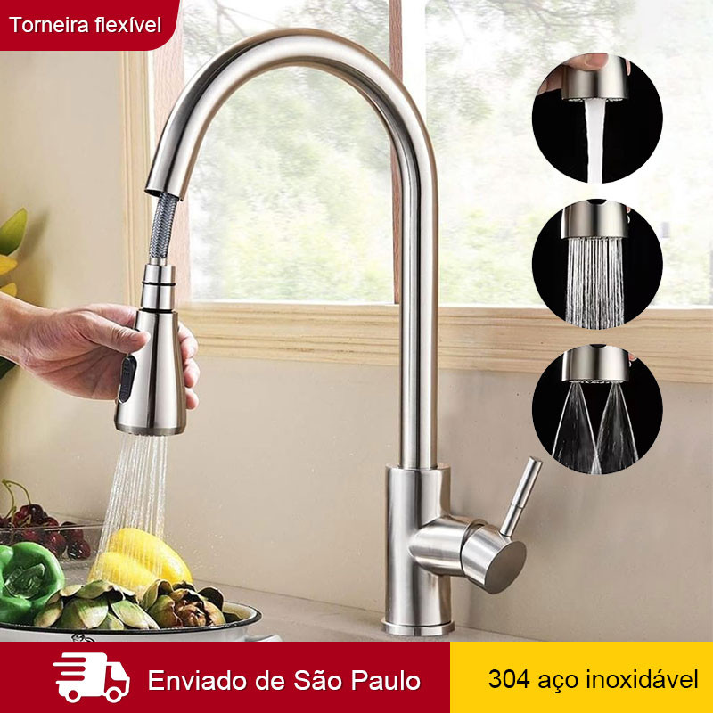 Torneira Para Cozinha Gourmet Misturador Monocomando  Rotação de 360° Em Aço Inox Escovado em Oferta na Shopee