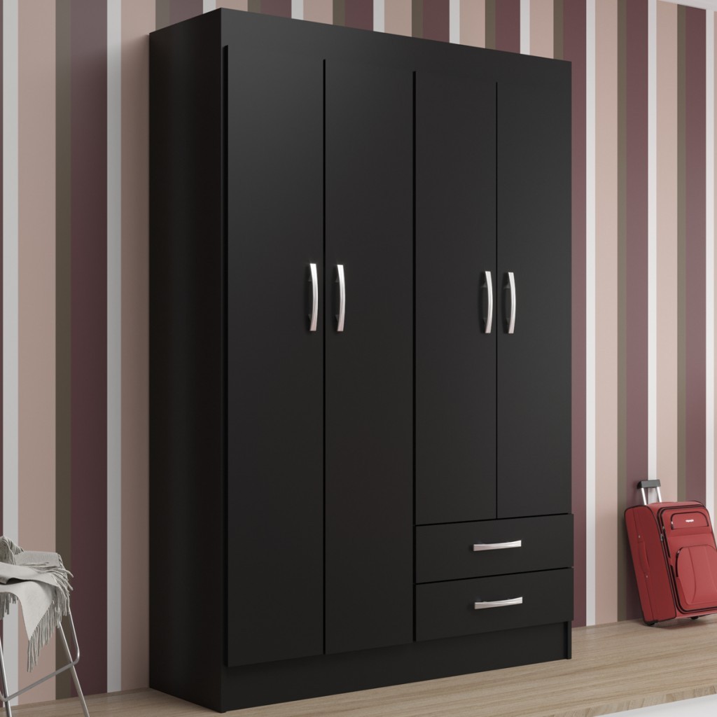 Guarda-Roupa Casal Atalaia 4 Portas 2 Gavetas Preto - Evidencia Móveis em Oferta na Shopee
