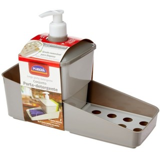 Dispenser Detergente Conjunto Porta Detergente, Base e Porta Bucha- Cores Sortidas