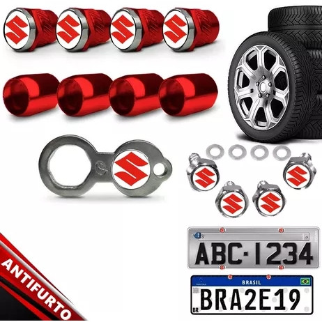 Antifurto Parafusos Placa E Bico Pneu Vermelho Suzuki