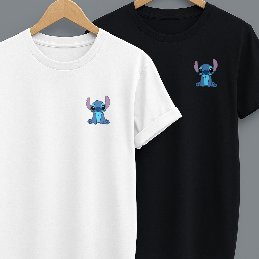 Camiseta Lilo Stitch Ohana Estampada Unissex Casual Bege Camisa Masculina Feminina Personagem Oferta
