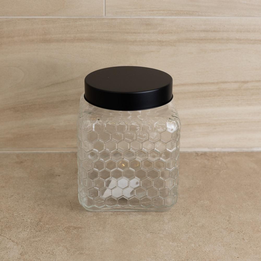 Pote Wolff de Vidro Preta Colméia 13cm x 16cm