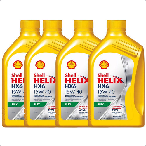 4 Litros Óleo De Motor Semi-sintético Shell 15w40 Helix Hx6