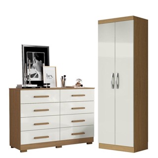 Cômoda 8 Gavetas 2014148 e Armário Multiuso New 2000192 Atacama Off White - Aramóveis em Oferta na Shopee