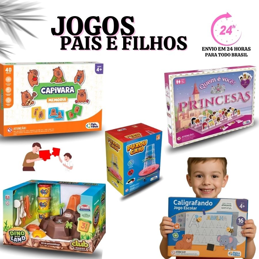 Jogos Infantis Carta e Tabuleiro - Quem é Você? Princesas Caligrafando Puxou Caiu Club Massa Vulcão