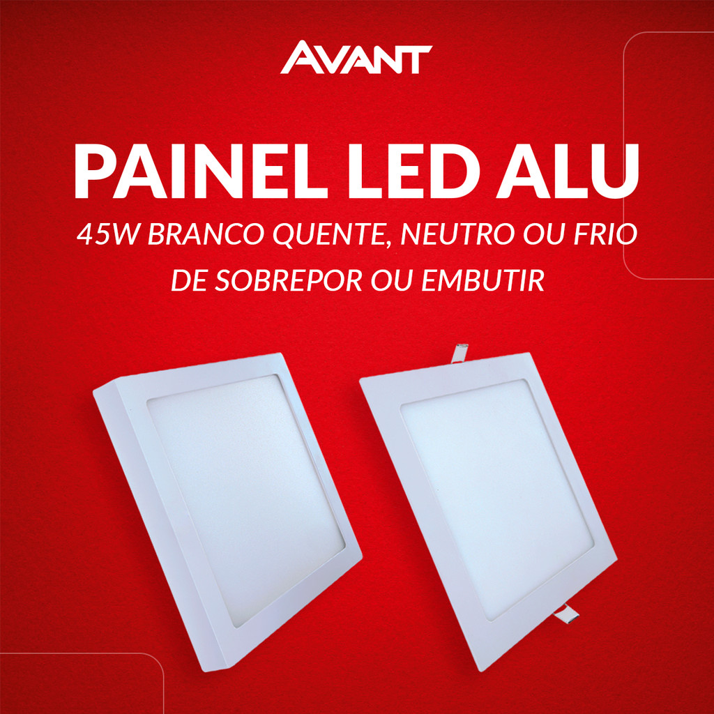 Painel Led Aluminio Quadrado 45w 3000k/4000k/6500k Branco Quente/Neutro/Frio 110v/220v Bivolt Branco Avant em Oferta na Shopee