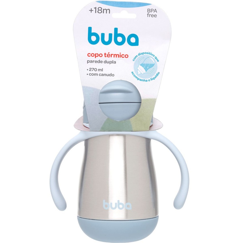 Copo Térmico Inox Parede Dupla C/ Canudo e Alça Azul - Buba em Oferta na Shopee