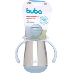 Copo Térmico Inox Parede Dupla C/ Canudo e Alça Azul - Buba