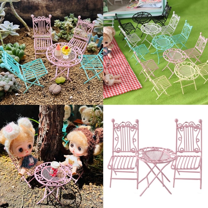 * Detalhado 1 12 Mesa Ferro E Cadeira Móveis Miniatura Para Decorações Projetos Artesanais