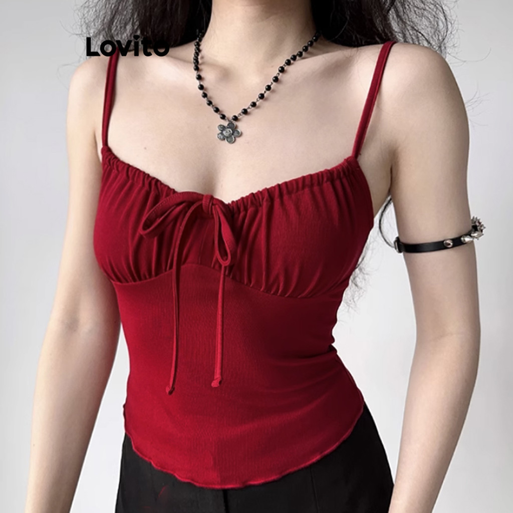 (Trendy) Lovito Regata Casual De Verão Com Gravata Frontal Para Mulheres L95ED508 (Multicolorido)