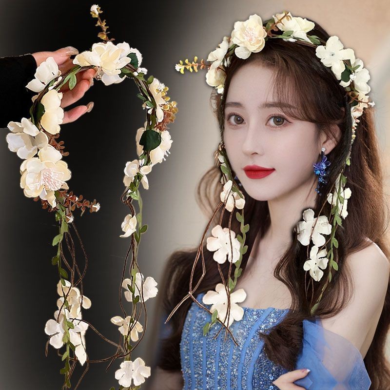 2025 guirlanda cocar mori menina flor ramo folha borla guirlanda bandana moda mori bandana acessórios de cabelo fresco