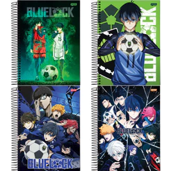 Caderno 1 matéria 80 folhas Blue Lock - 4 unidades sortidas