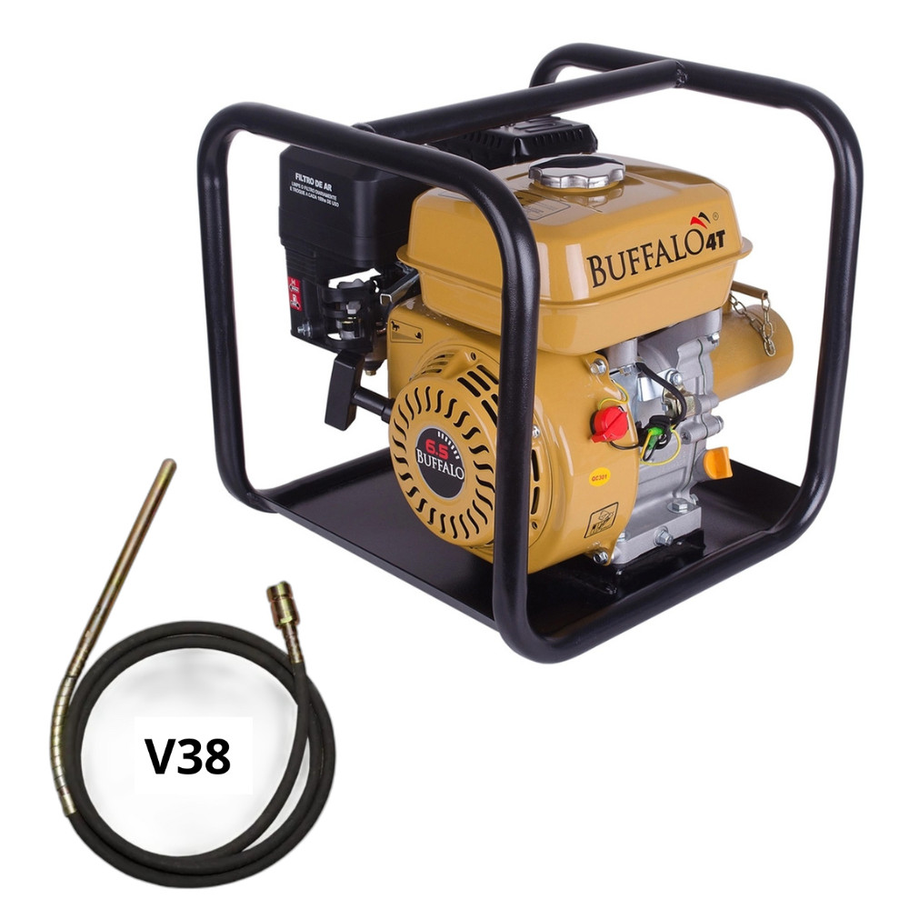 Kit Motovibrador à Gasolina Buffalo 6,5HP com Mangote Vibrador de Concreto V38 5m