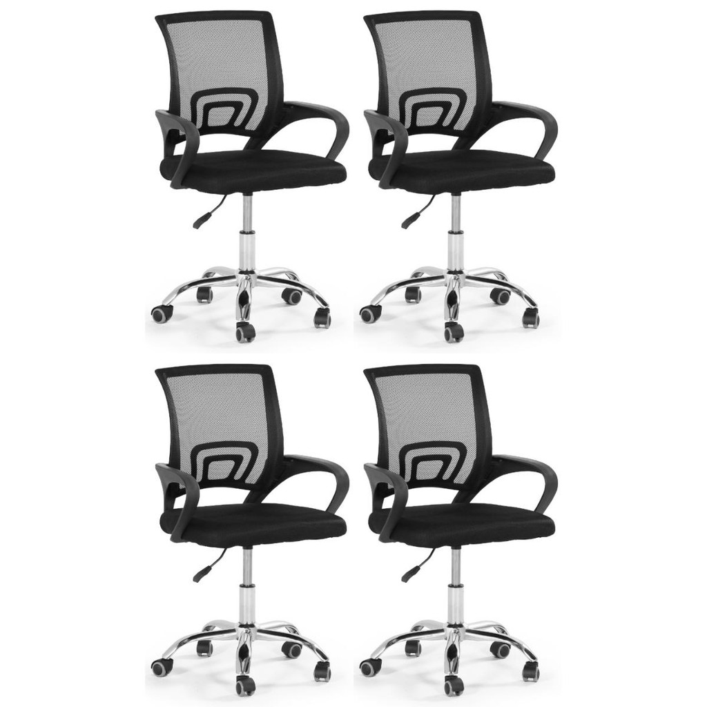 Kit 4 Cadeiras Secretária Office Base Giratória em Tela Mesh