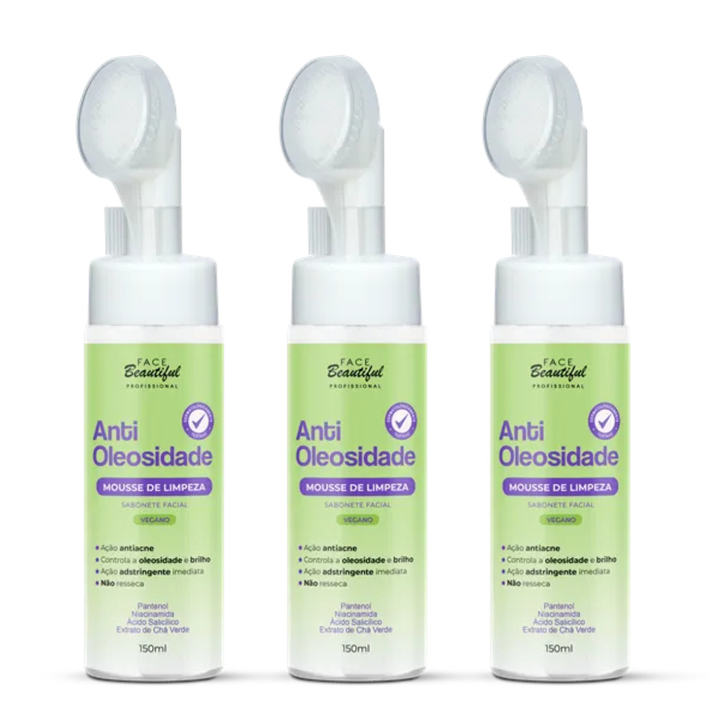 Sabonete Mousse Limpeza Facial Antioleosidade Kit 3 Un 150ml Face Beautiful