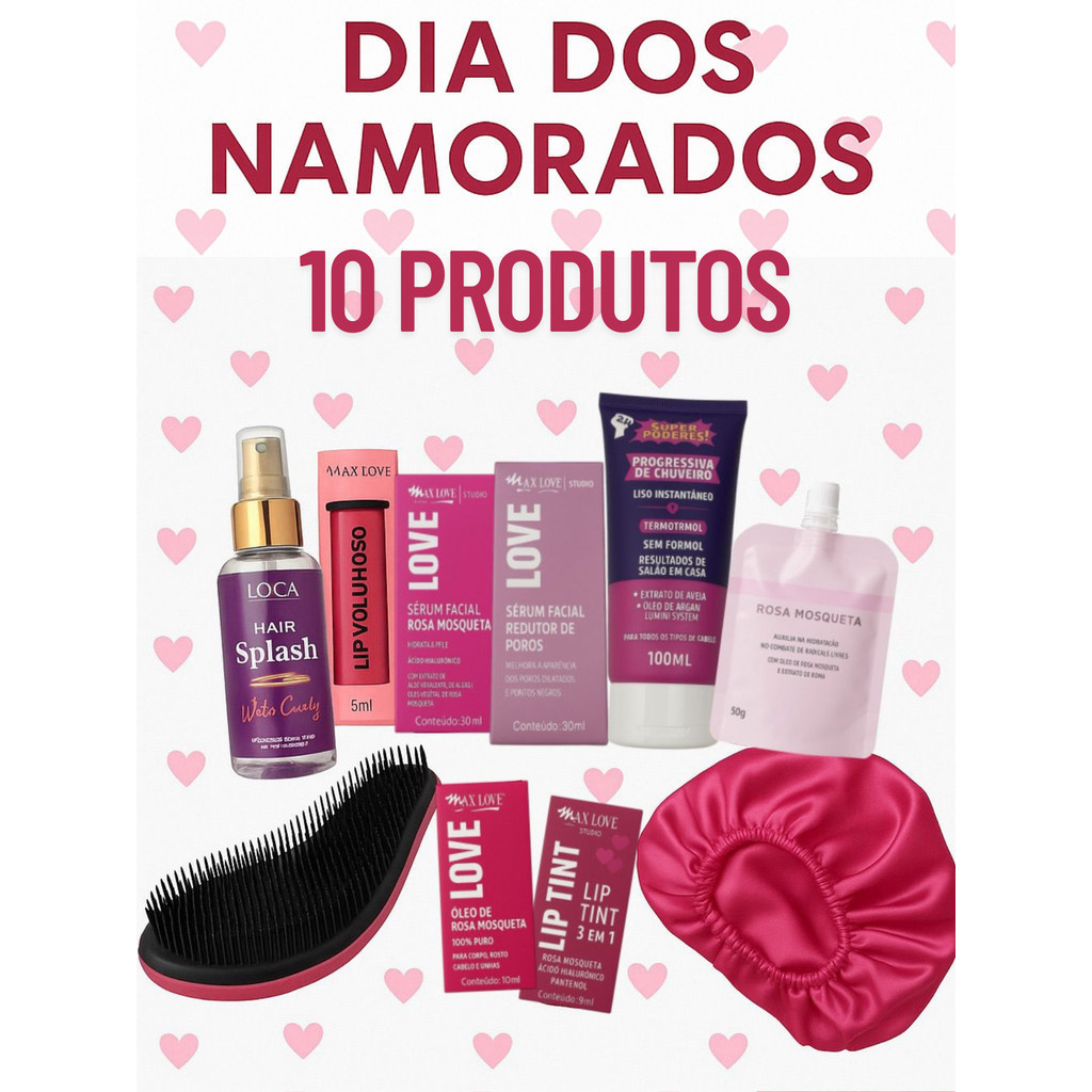 Kit 10 Presente Beleza para Namorada Lip Tint Perfume Capilar Sérum Escova Touca skincare