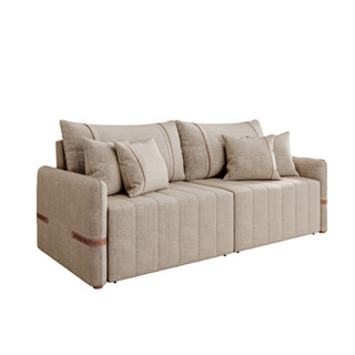 Sofá Retrátil Sem Caixa 3 Lugares 2,20m Com Almofadas Linho Bege My Life Bex's em Oferta na Shopee