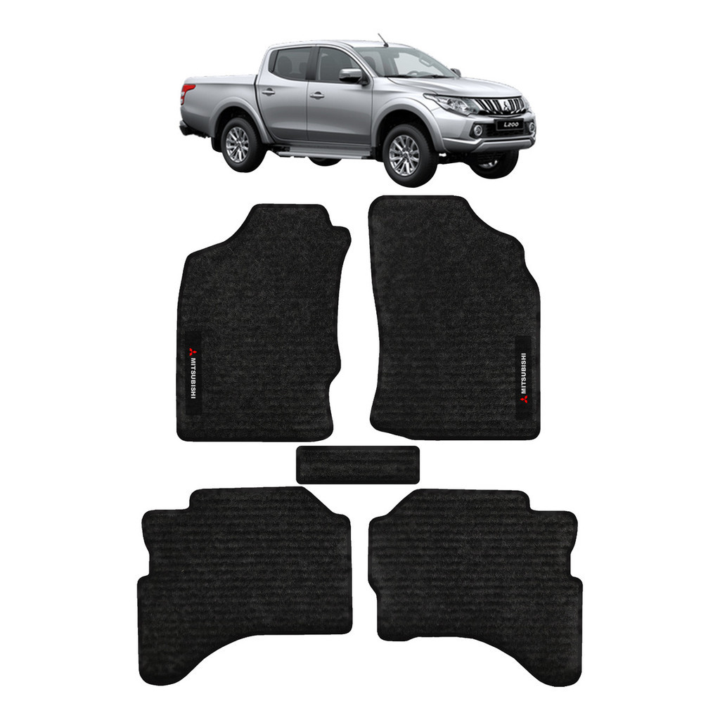 Kit de tapetes 5 peças específico L200 Triton 2000 01 ... 16 2017 Carpete Preto