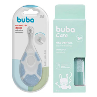 Kit Escova De Dente Azul Primeiros Dentinhos e Gel Dental C/ Escova Massageadora - BUBA em Oferta na Shopee