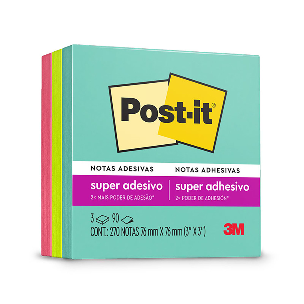 Bloco de notas adesivas Post-it coleção Supernova 3 blocos de 76x76mm 270 folhas 3M