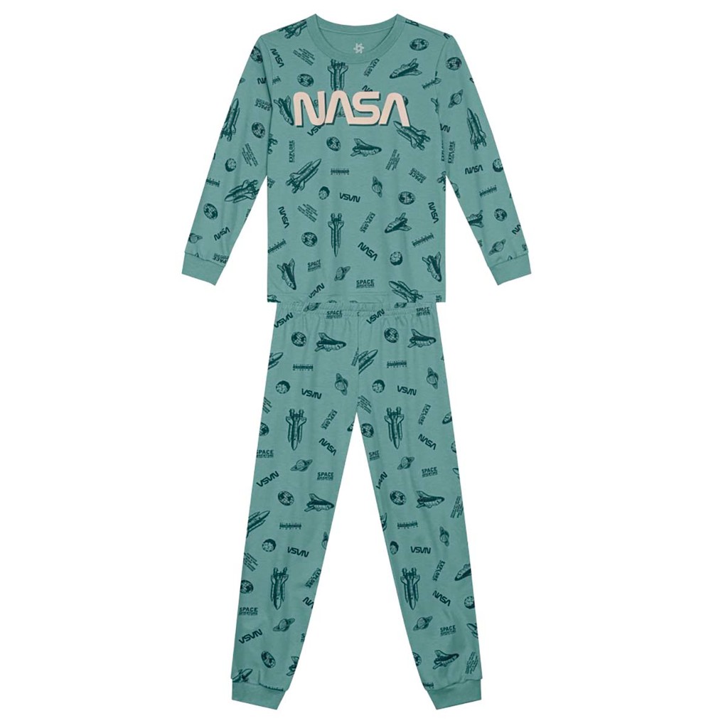 Pijama infantil menino NASA brilha no escuro Brandili Verde - Baby & Kids Fashion