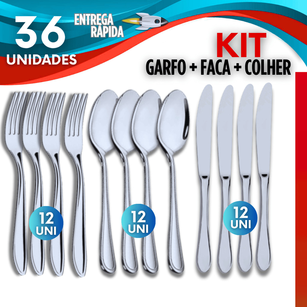 Faqueiro 36/18/12 Talheres Linha Premium Utilidade 12 Garfos 12 Facas 12 Colheres Casa Restaurante