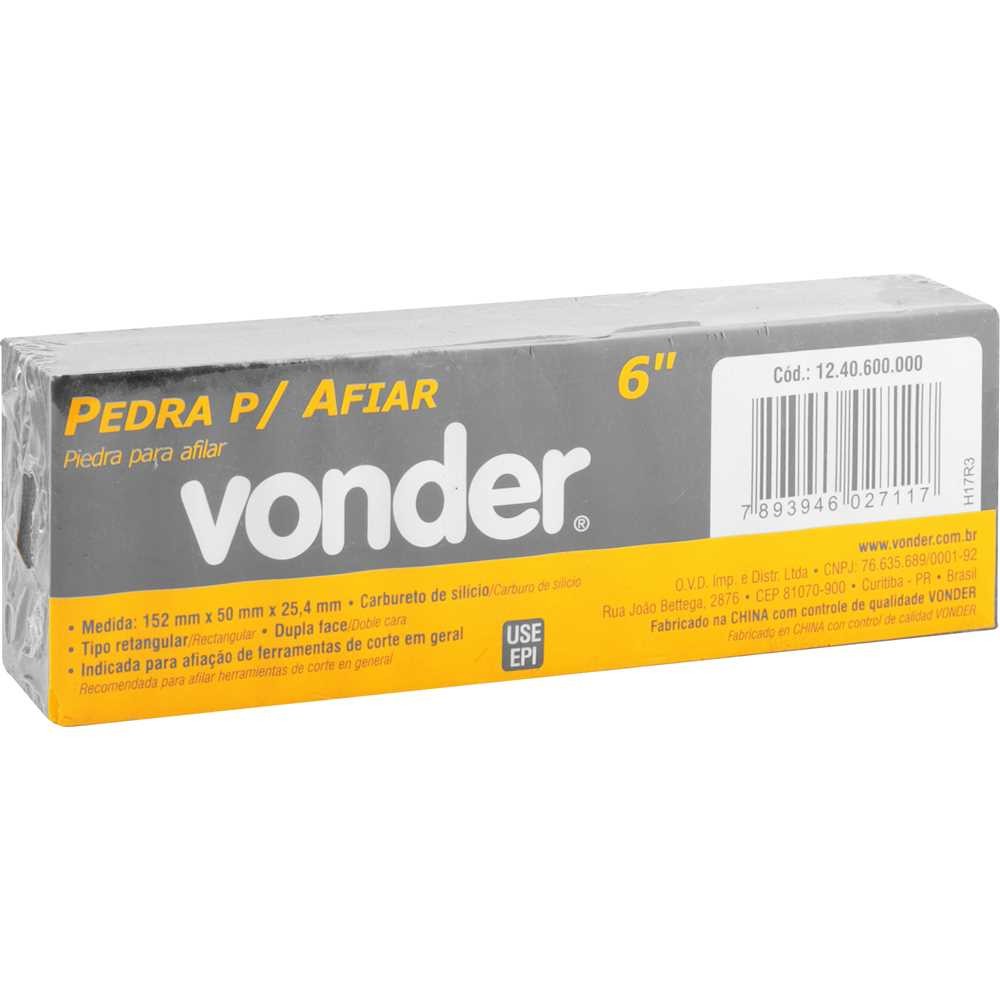 Pedra para afiar dupla face 6" faca facão enxada foice cutelo retangular, VONDER