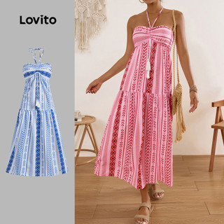 Lovito Vestido Boho De Verão/primavera Com Estampa Tribal E Franjas Para Mulheres LBL17610