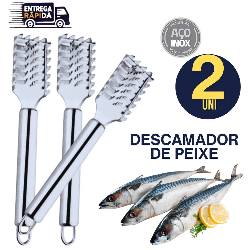Kit 2 Limpador de Escamas Inox Premium – Descamador, Raspador e Escamador de Peixe Alta Qualidade