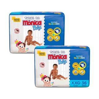 Kit 2 Fraldas Turma da Mônica Baby Mega XXG com 36un cada em Oferta na Shopee