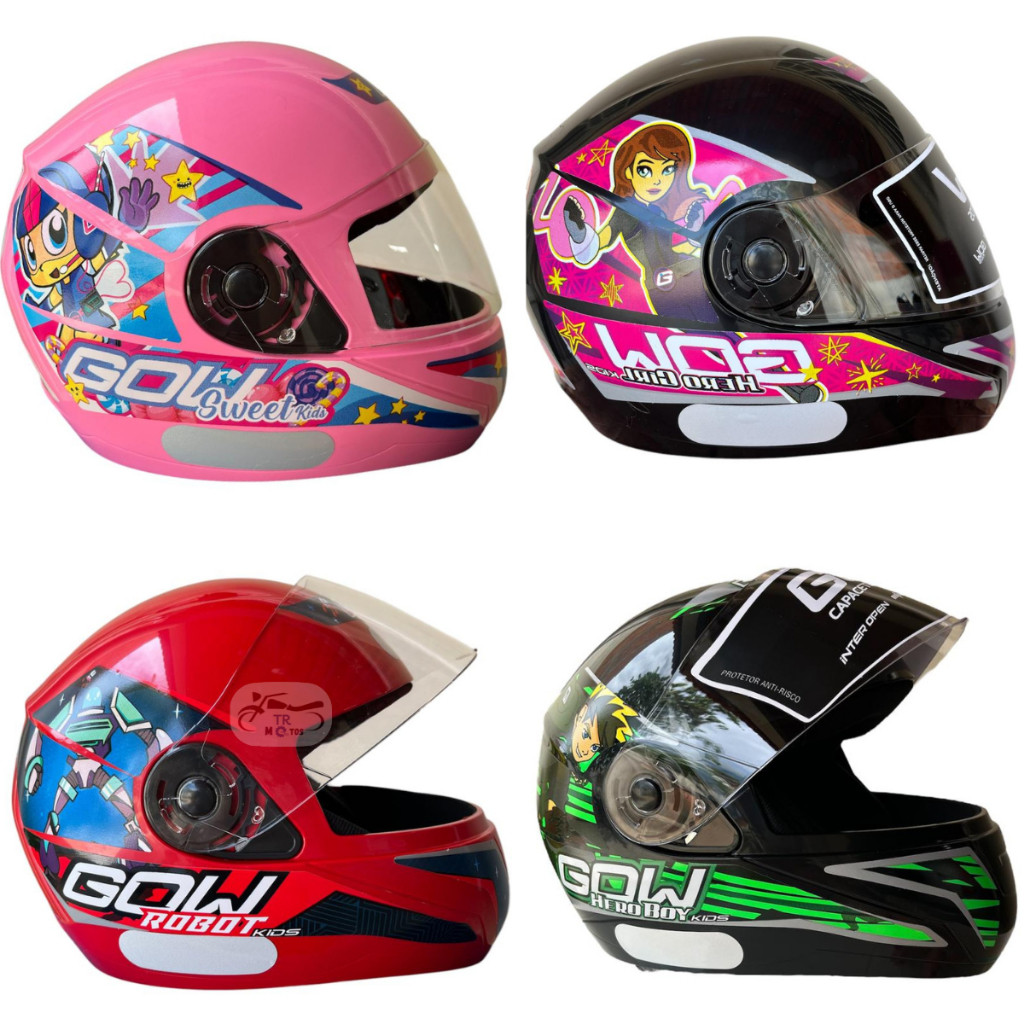 Capacete Infantil Gow Kids Tamanho 54 Cores Rosa/Vermelho/Verde/Preto Com Rosa em Oferta na Shopee