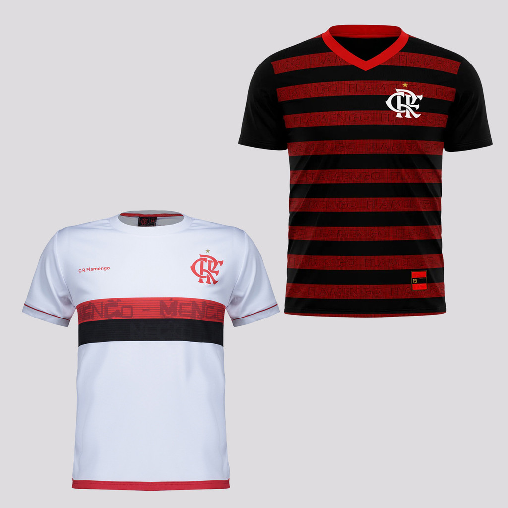 Kit de 2 Camisas Flamengo Infantil Vermelha e Branco