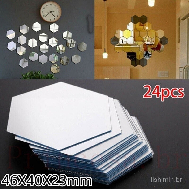 24 adesivos espelho hexágono adesivos mosaico adesivos decorativos em Oferta na Shopee